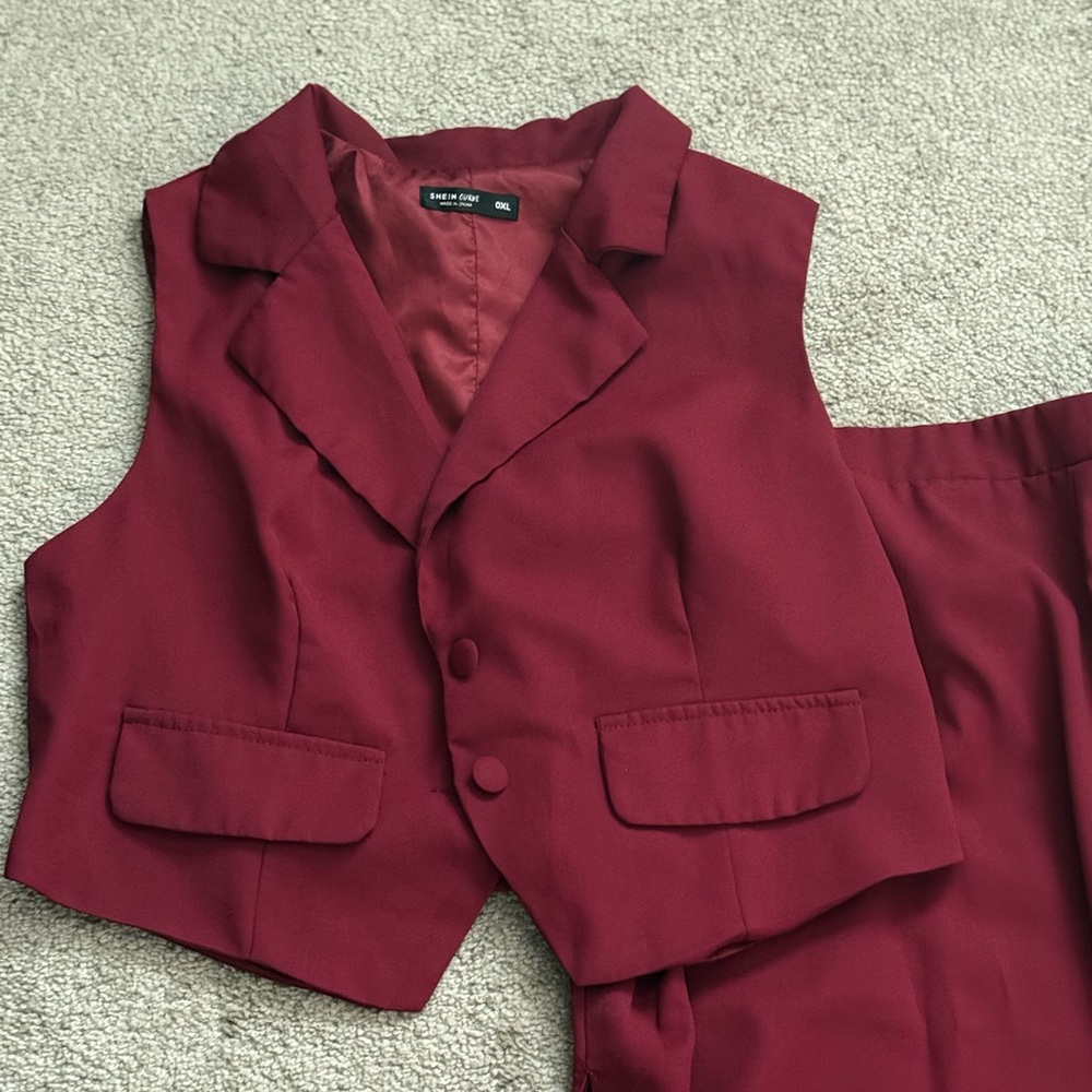 Burgundy Vest and Pencil skirt Set